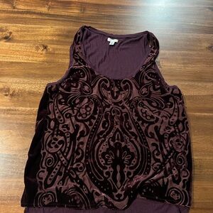 Ecote Burgundy Velvet Patterned Tank Top